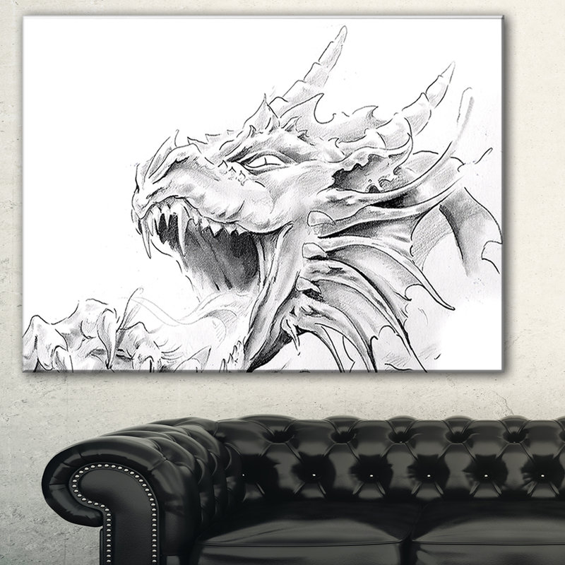 « dragon tatouage sketch », impression sur toile, H 30 po x l 40 po x P 1 po