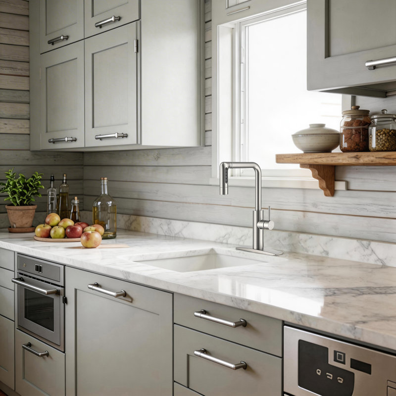 Waterfall Kitchen Faucet With Pull Down Sprayer, Stainless Steel