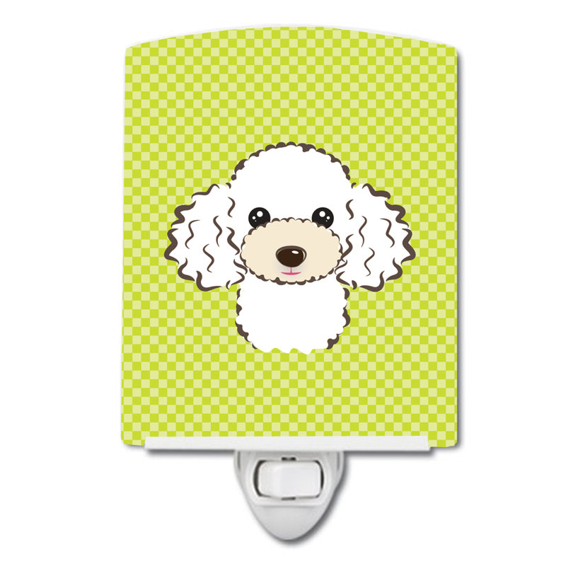 Checkerboard Wirehaired Dachshund Ceramic Night Light, Lime Green, White Poodle