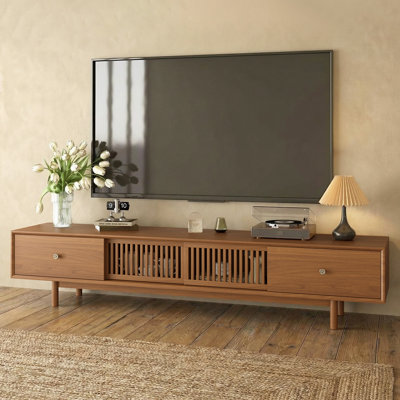 Meuble télé 78,7 po avec 2 tiroirs de rangement, gestion des câbles et pieds en bois massif