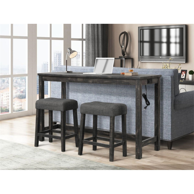 Ensemble de 2 tabourets de comptoir en bois transitionnel 24 po (sans la table), Noir