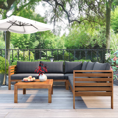 Ensemble de canapé d'extérieur à structure en bois, ensemble de patio, mobilier de patio
