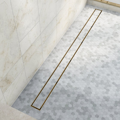 Dreamline Aqua 48 in. Linear Tile Insert Shower Drain, Brushed Brass