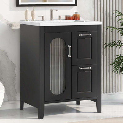 24" Bathroom Vanity With Sink, Vanity Cabinet With Two Drawers And Door, Adjustable Shelf