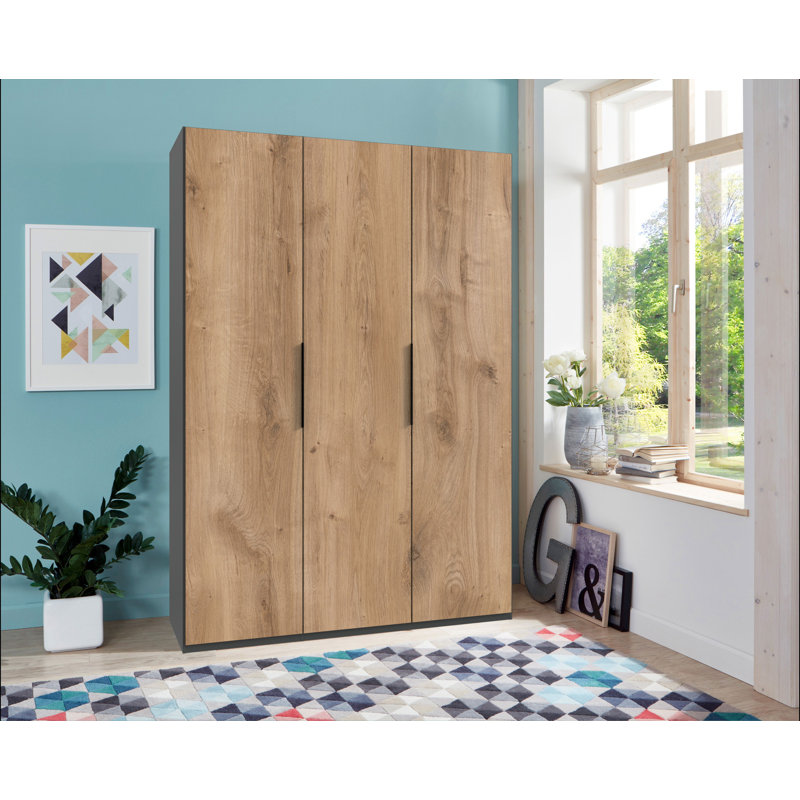 Guardino 3 Door Wardrobe, 216cm H x 150cm W x 58cm D, Plank Oak/Graphite