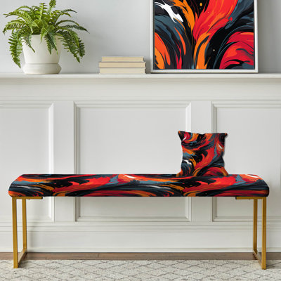 Poupart Bold Brush Frenzy - Abstract Upholstered Gold Bench