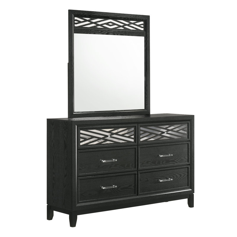 Commode double 6 tiroirs en bois massif avec miroir Andrien