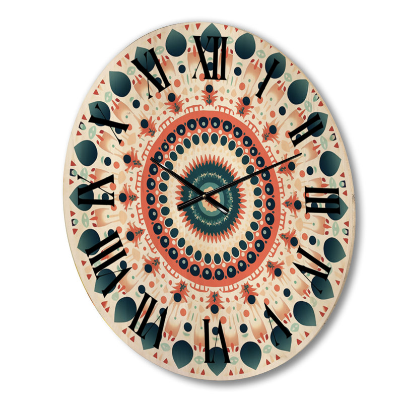 Horloge murale élémentaire Mandala Serenity en bleu et rouge II, Moyenne