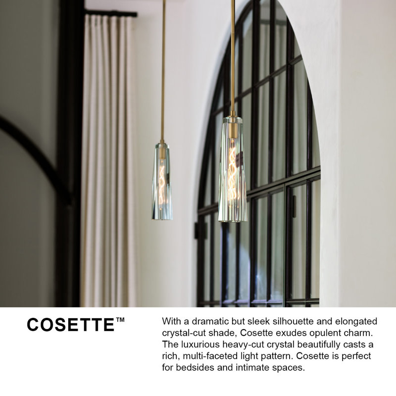 Cosette Single Light Adjustable Pendant w/ Thick Crystal-Cut Shade,  Clear glass