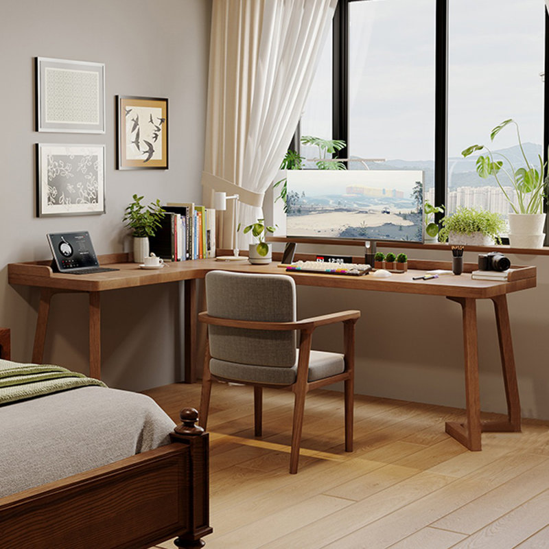 Bureau d'écriture en L en bois massif brun clair, H 29,53 po x l 62,99 po x P 47,24 po, Retour à gauche