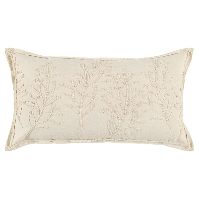 Coussin lombaire beige à motif botanique brodé