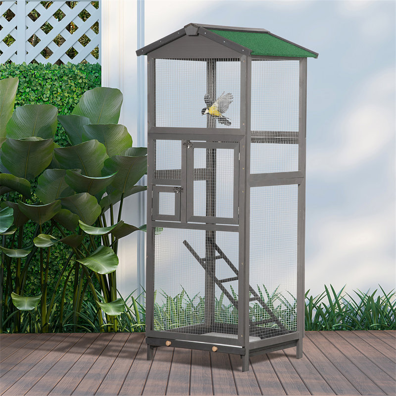 Cage à oiseaux en bois 65 "pour perroquet, Gris