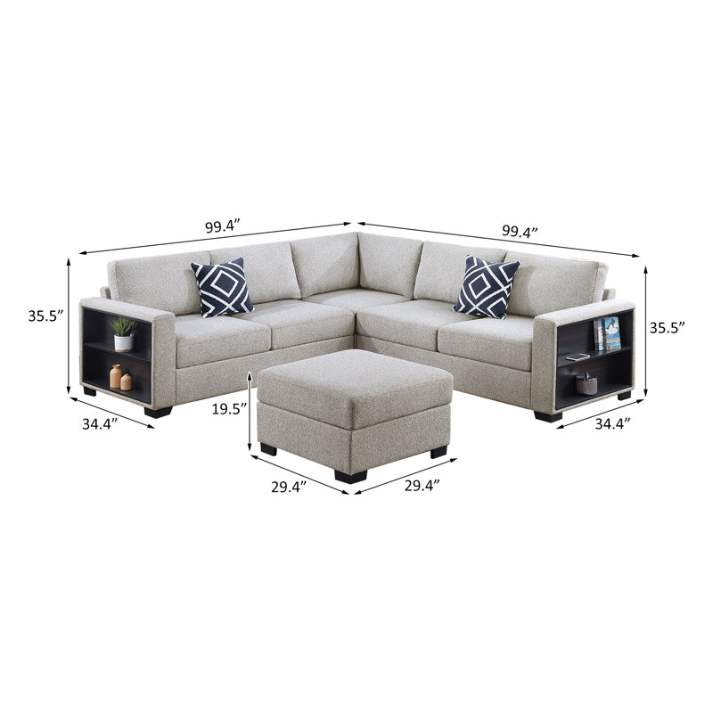 4-Piece Sectional Set W/ Ottoman, Beige Corduroy