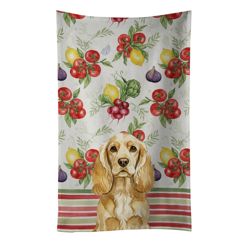 Buff Cocker Spaniel Vegetables Kitchen Towel, Buff Cocker Spaniel