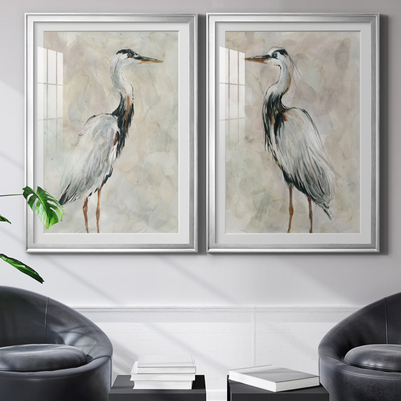 Crane at Dusk I - ensemble de 2 reproductions, H 26,5 po x l 73 po, Papier avec cadre érable, Argent argent
