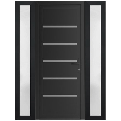 Front Exterior Prehung uPVC Metal-Plastic Door Manux 8415 Matte Black 2 Side Sidelites Office Commercial and Residential Doors Entrance Patio Garage 64 x 80 (W16+32+16 x H80) Left hand Inswing