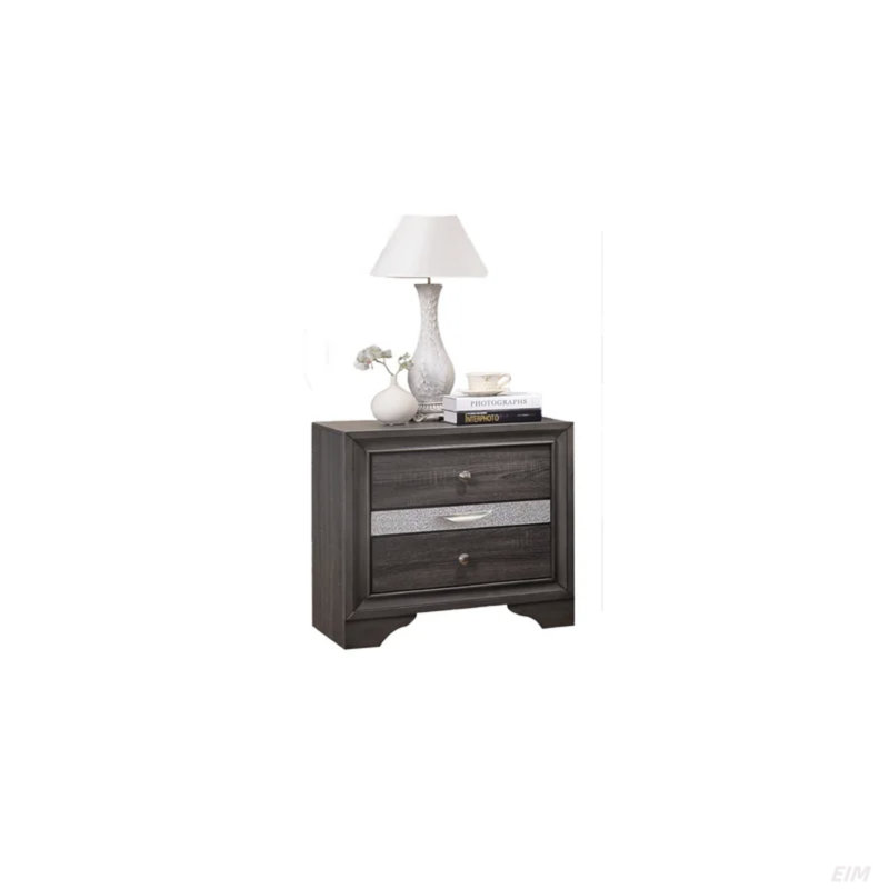 Table de chevet 2 tiroirs en bois, Gris