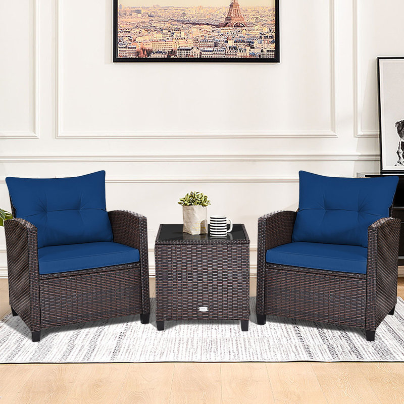 2 - Person Patio Conversation Set with Cushions, Navy