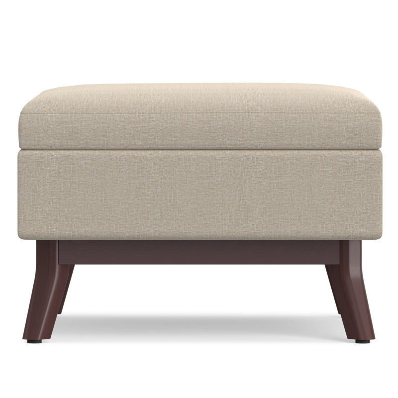 Owen 34"W Upholstered Fabric Mid-Century Modern Rectangular Lift-Top Ottoman with Tapered Legs, Natural Linen Look Polyester