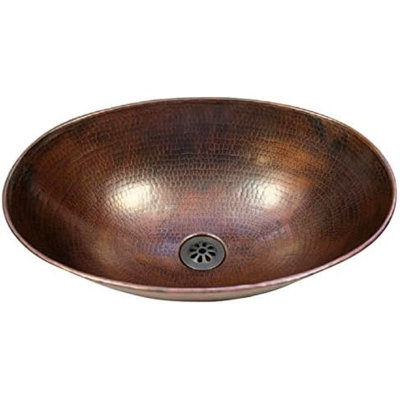 17" Oval Copper Vessel Bathroom Sink With Daisy Drain