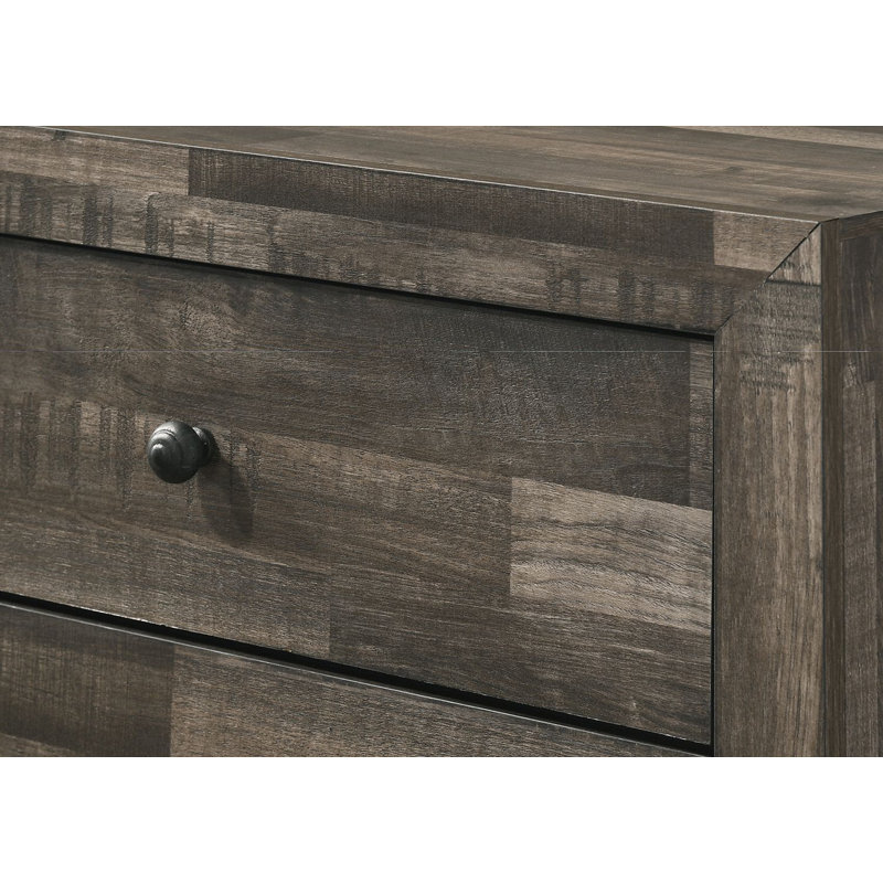Rustic Four-Drawer Tall Chest in Brown Gray Finish, Perfect for Organized Bedroom Storage and Stylish Decor.