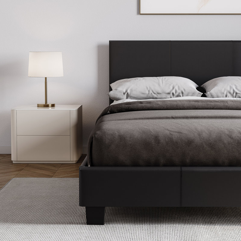 Scipio Upholstered Faux Leather Bed, UKFR Certified, Black, Small Double (4')
