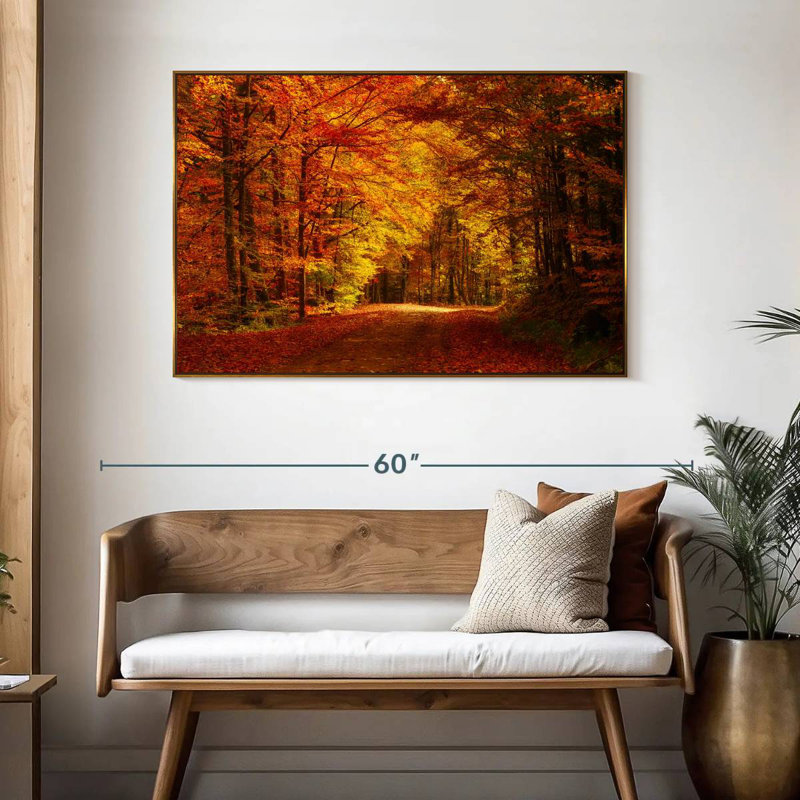 Forêt, arbres d'automne, 46 po x 31 po, Cadre flottant doré