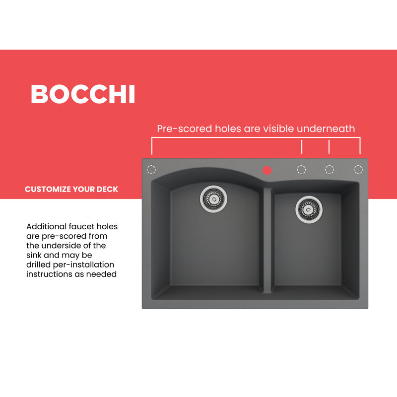 Campino 33'' L Double Basin Kitchen Sink, Concrete Gray