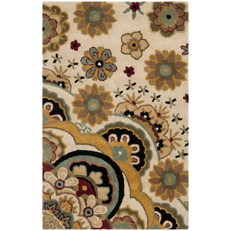 Tapis floral brun / beige touffeté à la main Floral