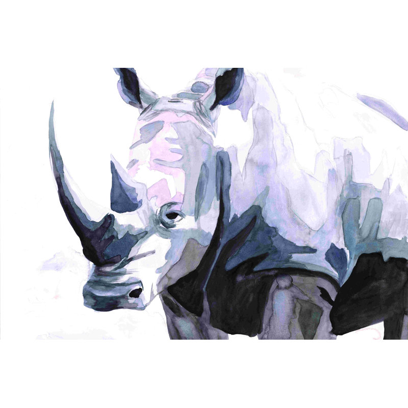 Rhinocéros aquarelle - peinture sur toile tendue, H 8 po x l 12 po