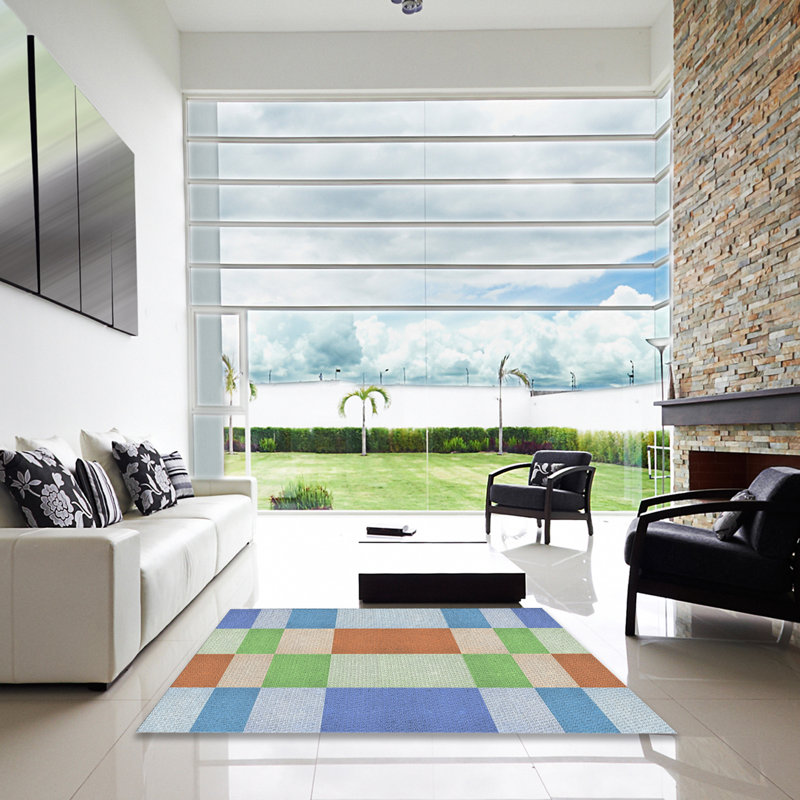 Tapis bleu/vert/orange Horicon, Carré 5 pi