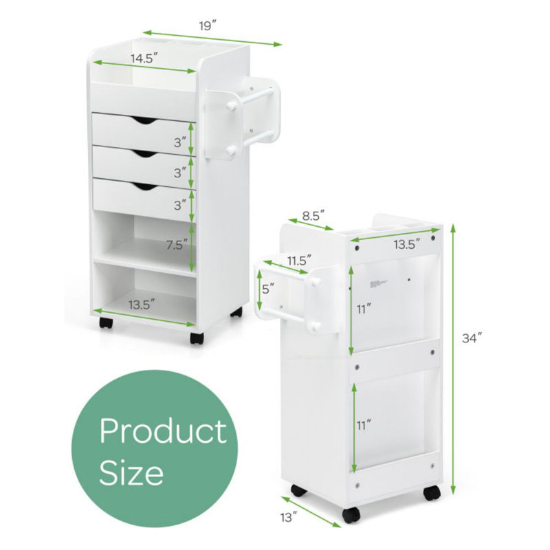 Wooden Utility Rolling Craft Storage Cart With Lockable Casters