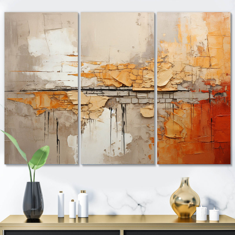 «Orange Impressions I» sur toile, reproduction de 3 pièces, H 28 po x l 36 po x P 1 po