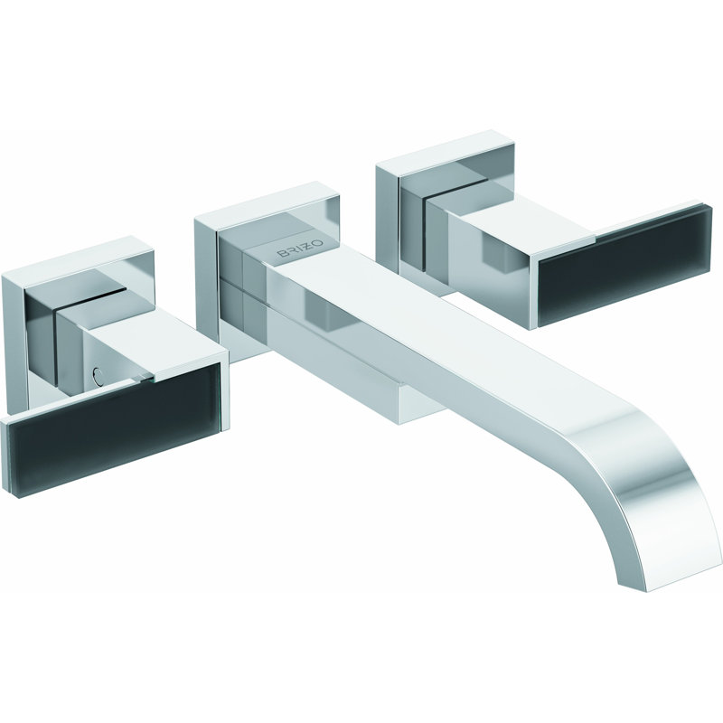 Siderna® Two-Handle Wall Mount Tub Filler, Chrome, Lever with glass black insert
