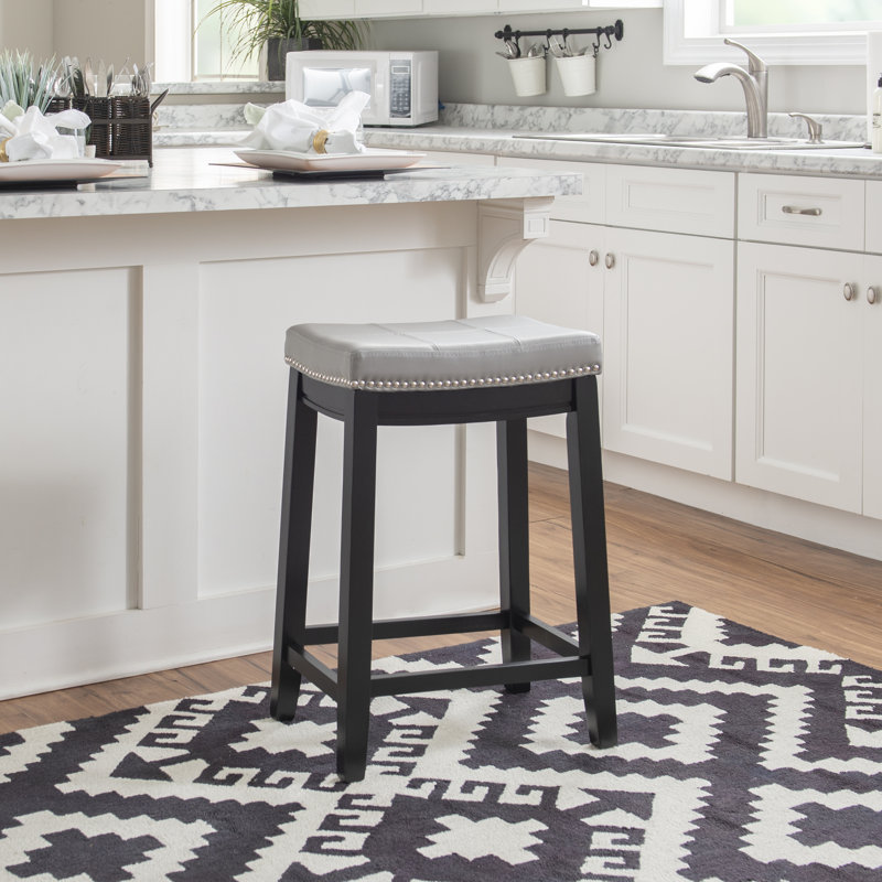 Bartonville Counter & Bar Solid Wood Backless Stool with Upholstered Seat, Counter Stool (26.5" Seat Height)