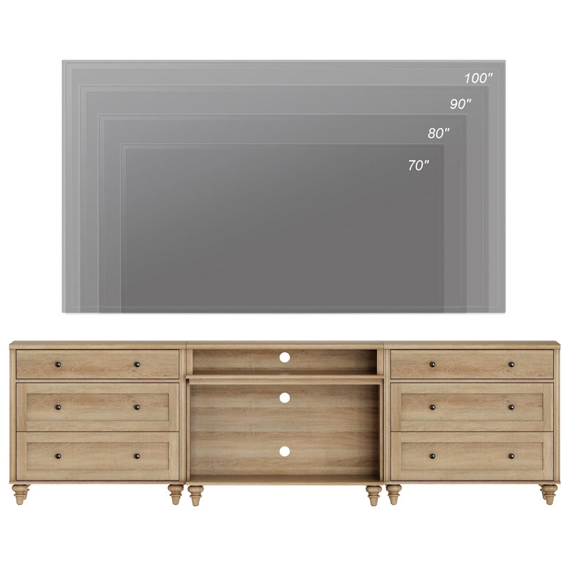 TV Stand For Tvs Up To 100'', Home Entertainment Center With 6 Drawers For 75/80/85/90 Inch TV, Oak Wood