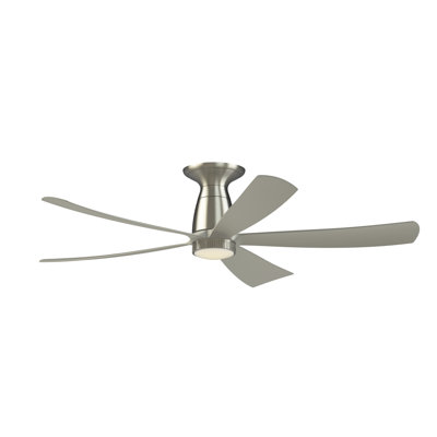 Kute5 52 inch Flush Indoor/Outdoor Smart Ceiling Fan with Knurled LED CCT Select Light Kit - Brushed Nickel with Brushed Nickel Blades