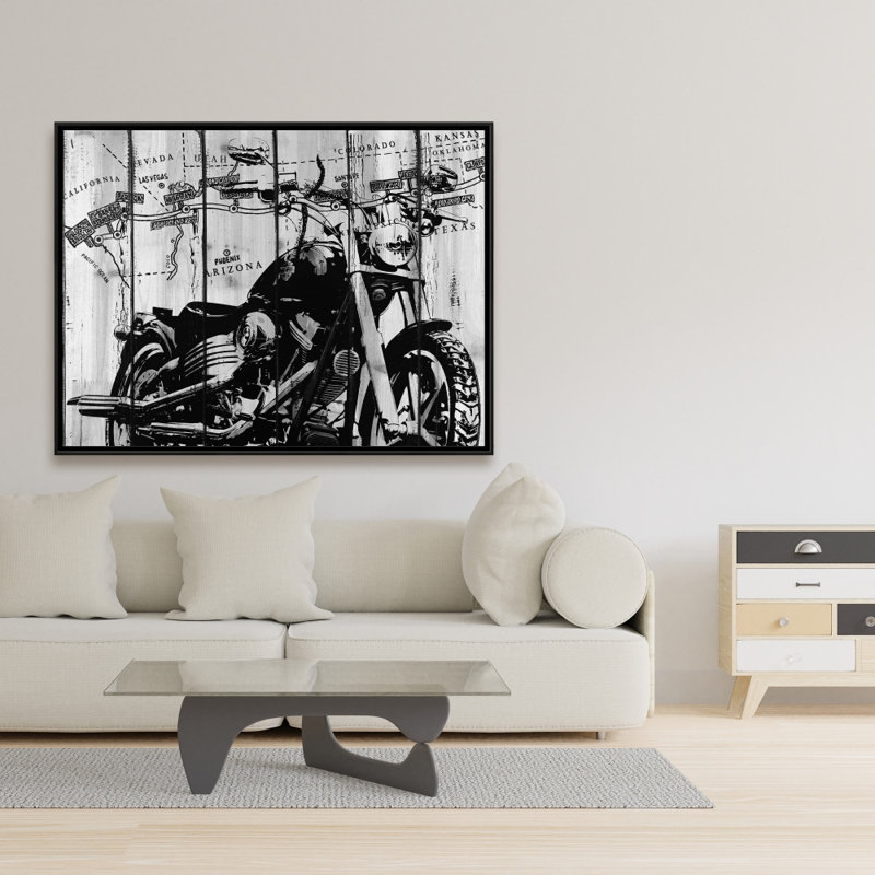 Motorcycle Grey & Black Canvas | Home Décor Man Cave Art