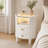 2-Drawer Nightstand with LED Light, Modern Side Table with Glass Tabletop