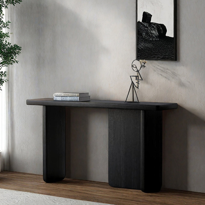 Modern Minimalist Solid Pine Entryway Console, 31.5" H x 55.1" W x 13.8" D, Black