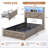 Farmhouse Wood Bed Frame with Bookcase Storage Headboard, 5 Drawers & LED Lights, Grey Wooden Platform Bed with Charging Station, Barn Door Design, No Box Spring Needed-400191161-370782390
