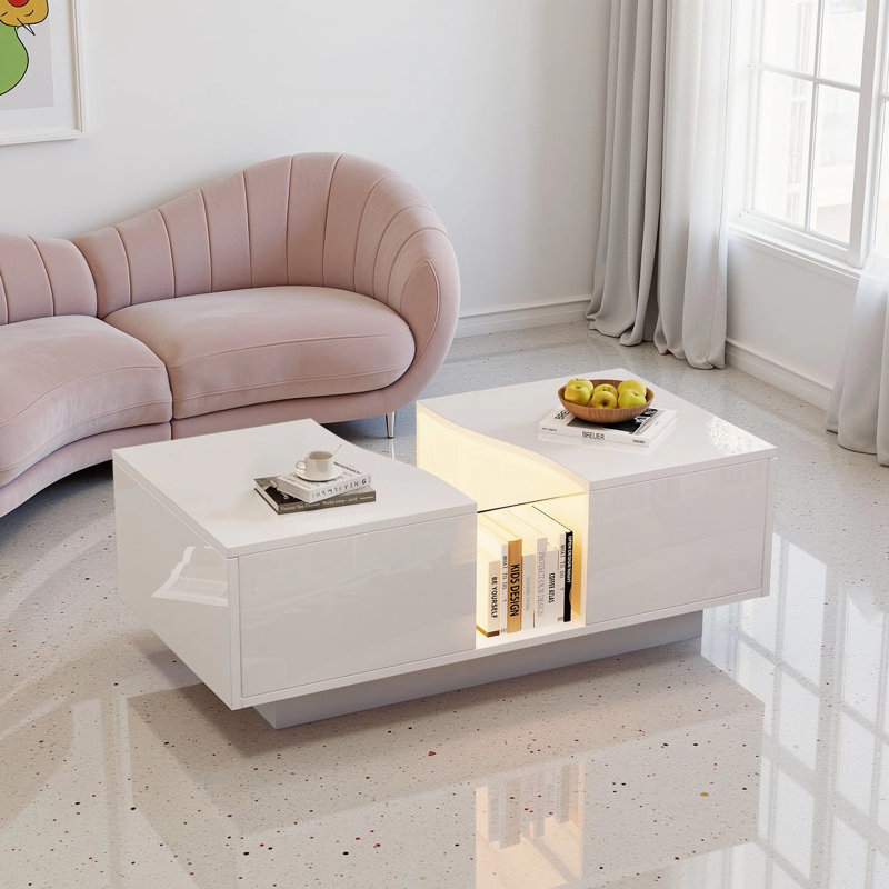 Block Coffee Table with Storage, White