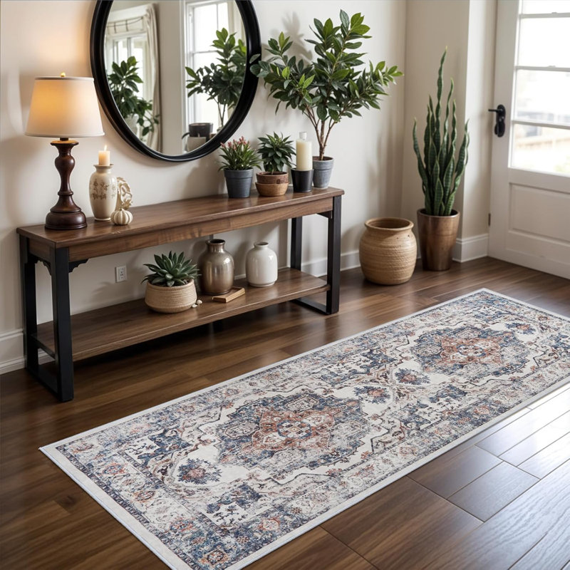 Wide Hallway Rug: Vintage Washable Soft for Living Room Bedroom Water Resistant Carpet with Non-Slip Backing for Entry Kitchen Dining Room Thin Bathroom Floor Mat(Brick)