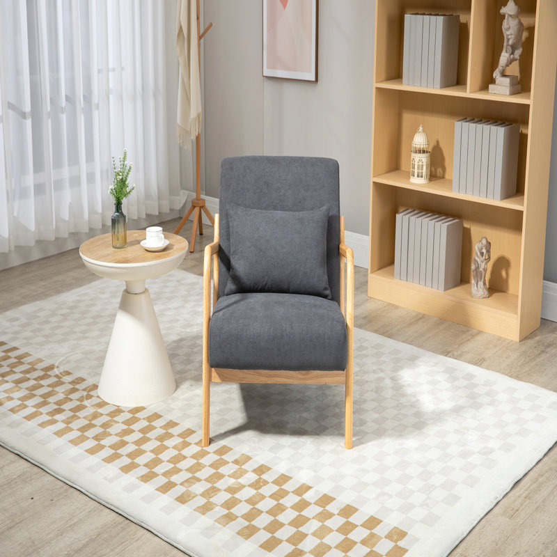 Chaise d'appoint Mid-Century moderne avec structure en bois, chaises de salon rembourrées avec coussin de taille, fauteuil de lecture pour véranda de chambre à coucher