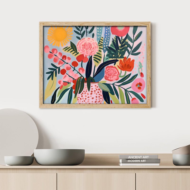 «Sunny Floral Medley Whimsical Flower Illustration» sur papier, Naturel, H 11 po x l 14 po