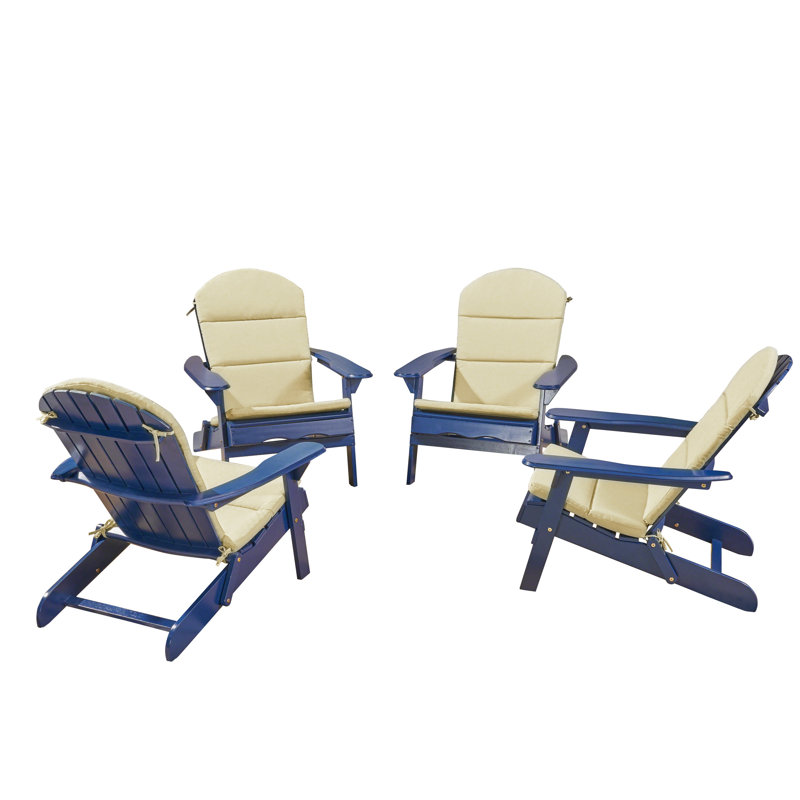 Matthias Foldable Outdoor Adirondack Set, Navy Blue/Khaki