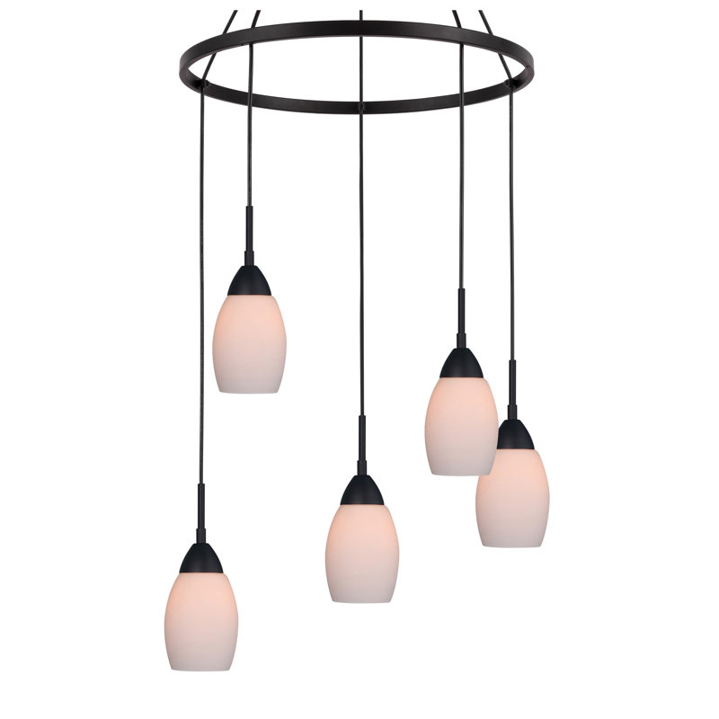 Lustre à plusieurs niveaux avec abat-jour 5 lumières Murphy, Opale, Bronze