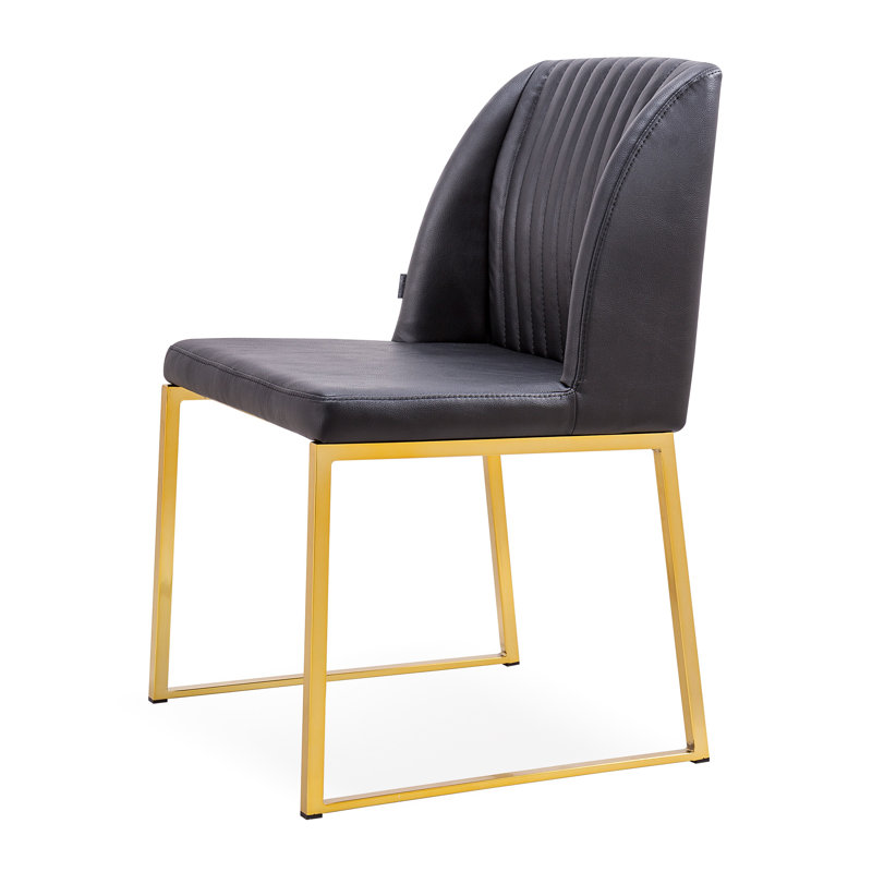 Dejonae 18.5'' H Leatherette Upholstered Side Chair, Black/Gold