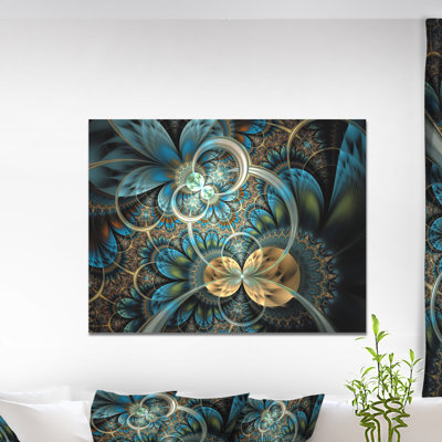 " Symmetrical Blue Gold Fractal Flower "