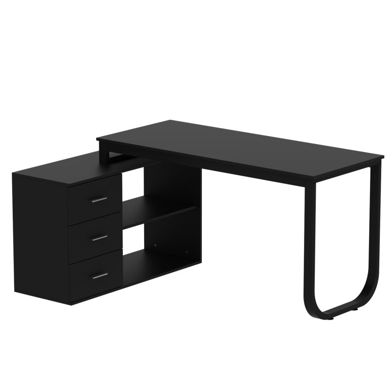 Latwon L-Shaped Writing Desk, Black